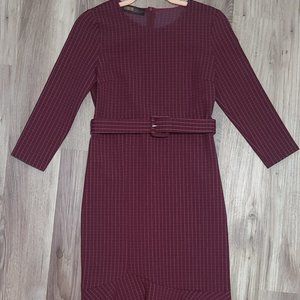 European Station Since 1983 Italy Burgandy Dress with Belt and Soft Pleat